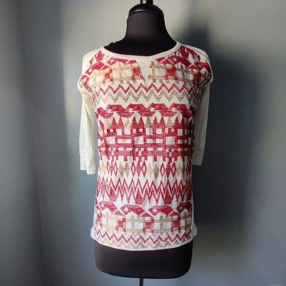 Dolan T-Shirt Aztec Embroidered Front Top - Picture 1 of 5